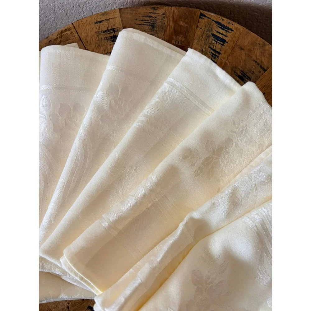Vintage Cream Ivory Damask Floral Rose Cloth Napkins Set of 8 Elegant Dining‎